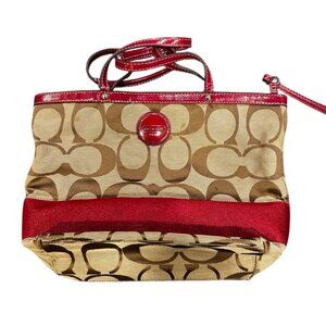 Coach Signature Logo Red Stripe Tote Bag